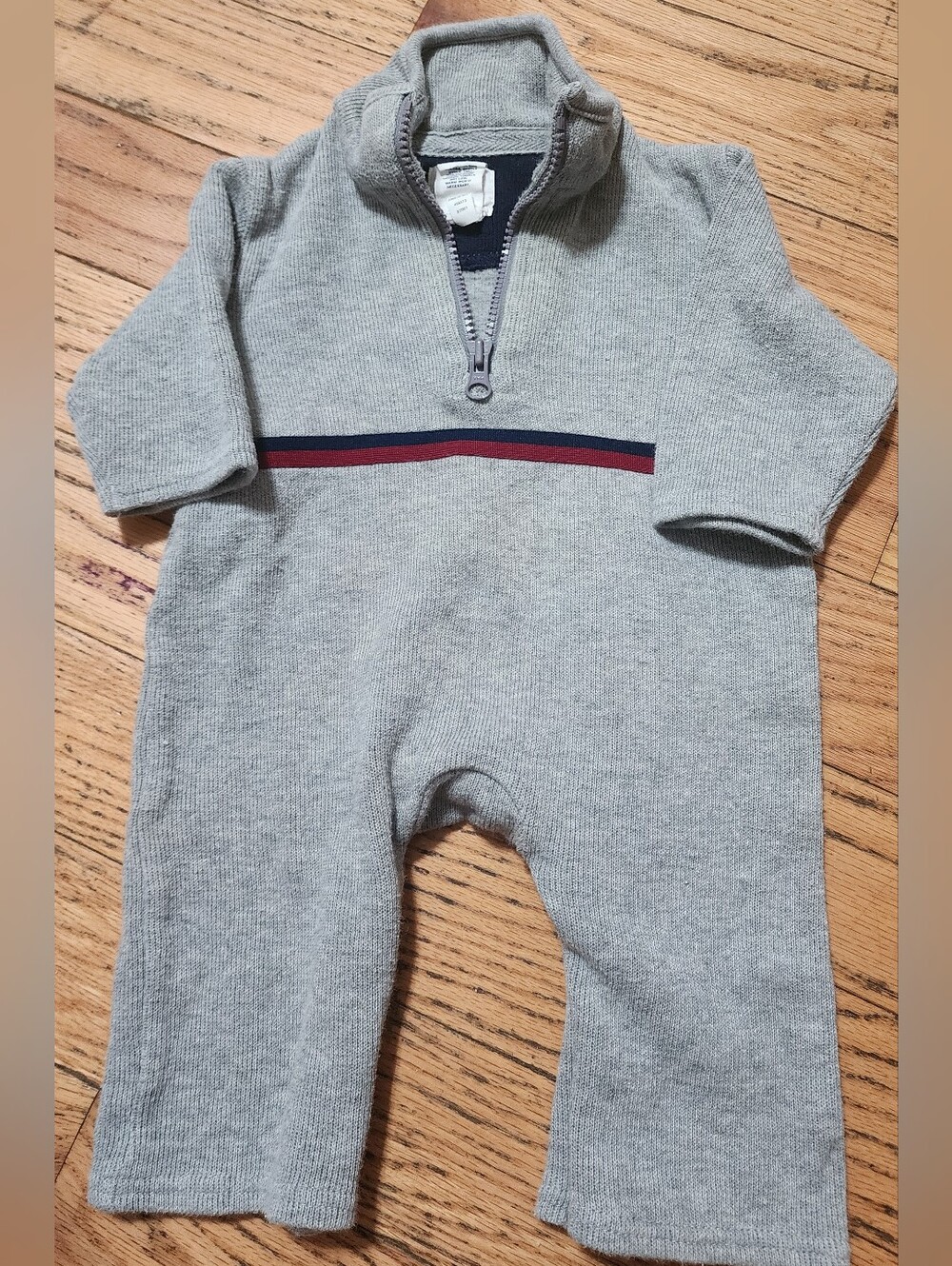Baby Gap Knit Half-Zip Romper Jumpsuit Grey 3-6 Months 100% Cotton